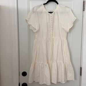 madewell Linen-Blend Flutter-Sleeve Tiered Mini Dress